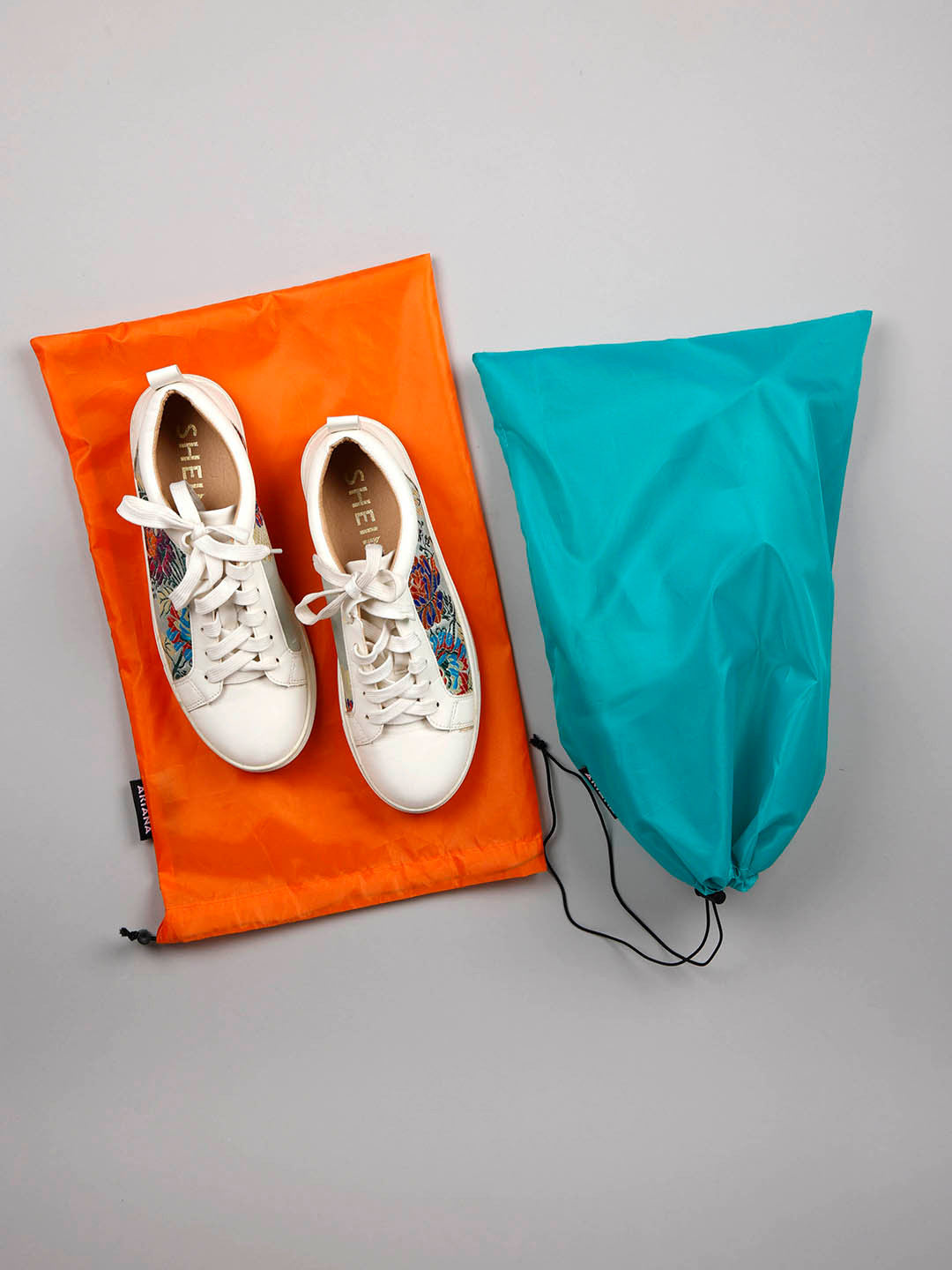 Ariana Orange & Teal Green Set Of 2 Solid Shoe Organisers