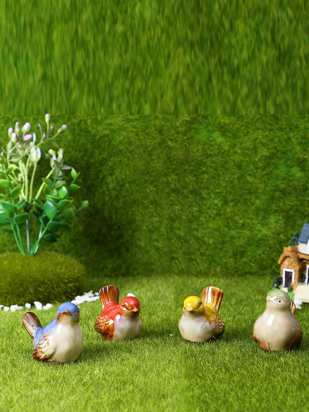 TAYHAA Set Of 4 Multi-Coloured Sparrow Garden Accessories