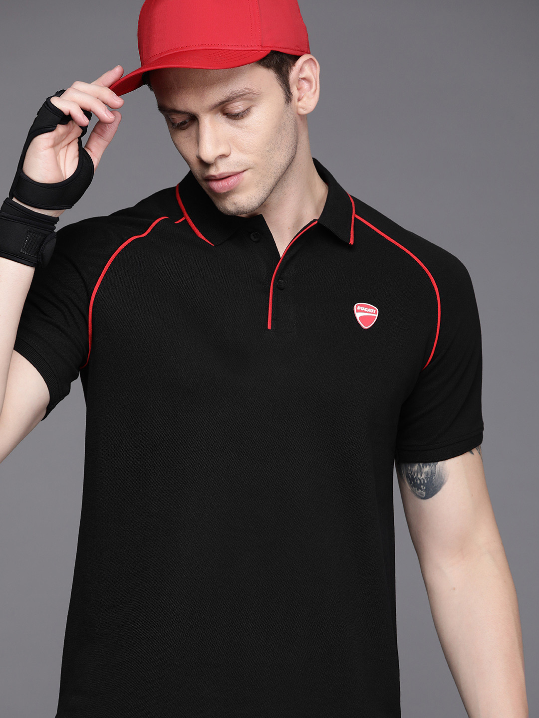 Ducati Men Black Polo Collar Pure Cotton T-shirt