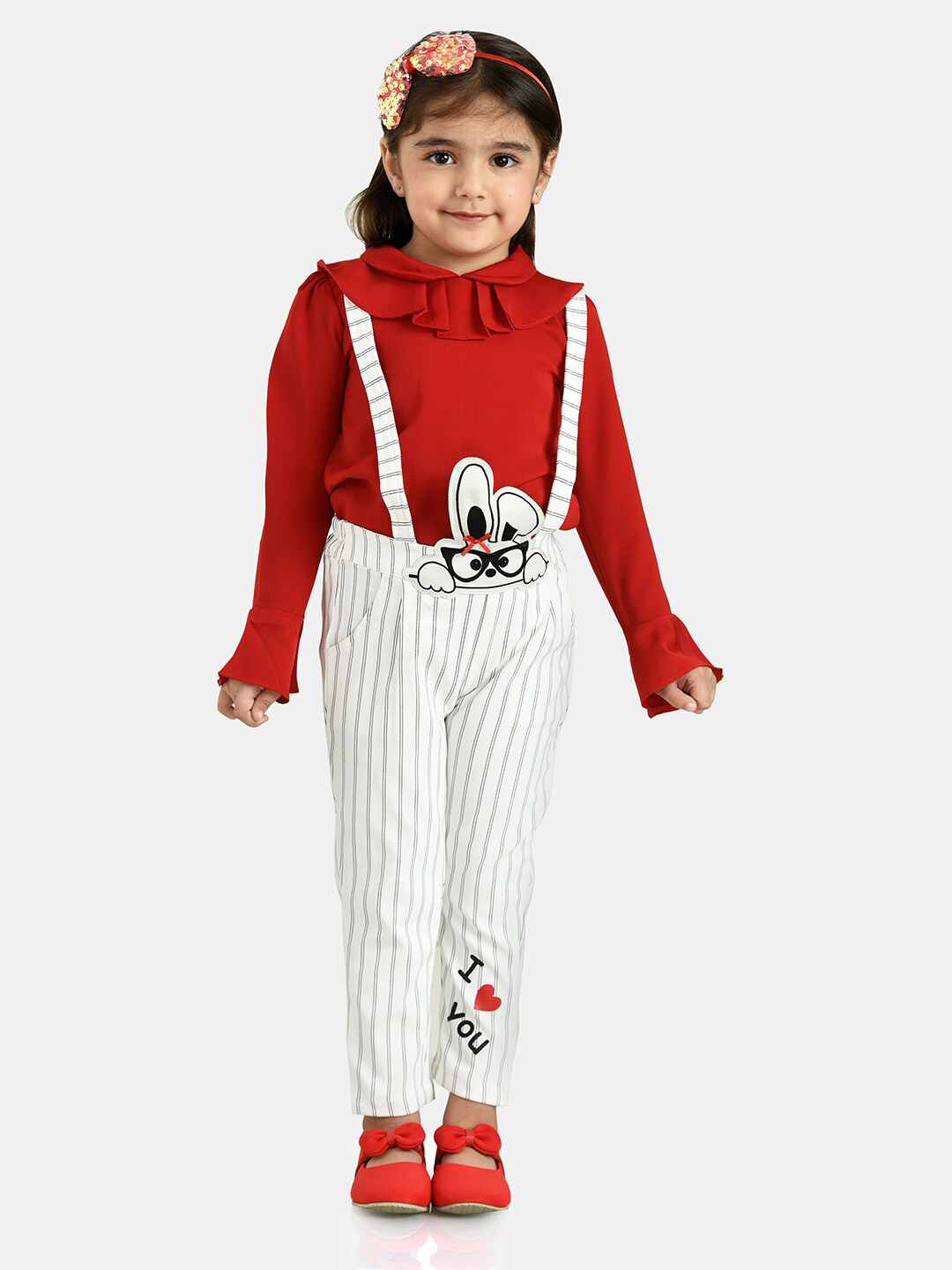 Peppermint Girls Off White & Red Striped Jumpsuit