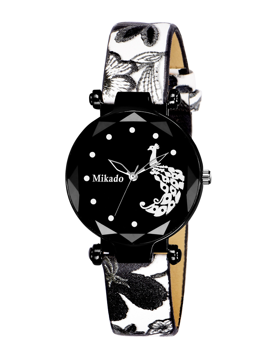 Mikado Women Black Printed Dial & Black Leather Straps Analogue Watch HH 1917