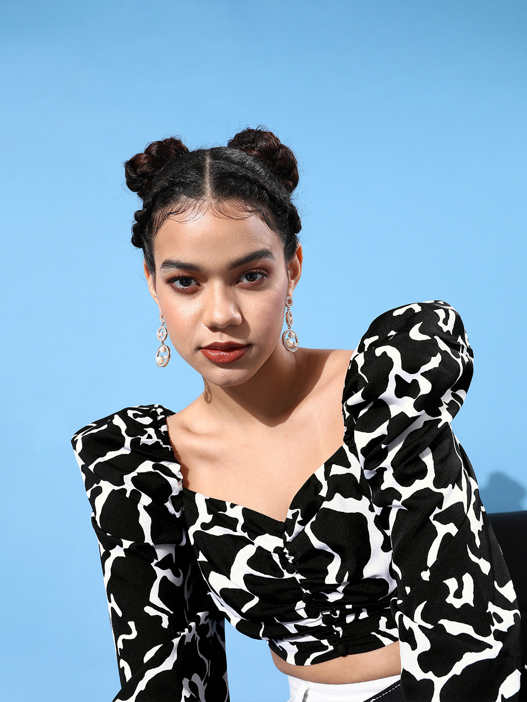 KASSUALLY Women Stylish Black Animal Bustier Top