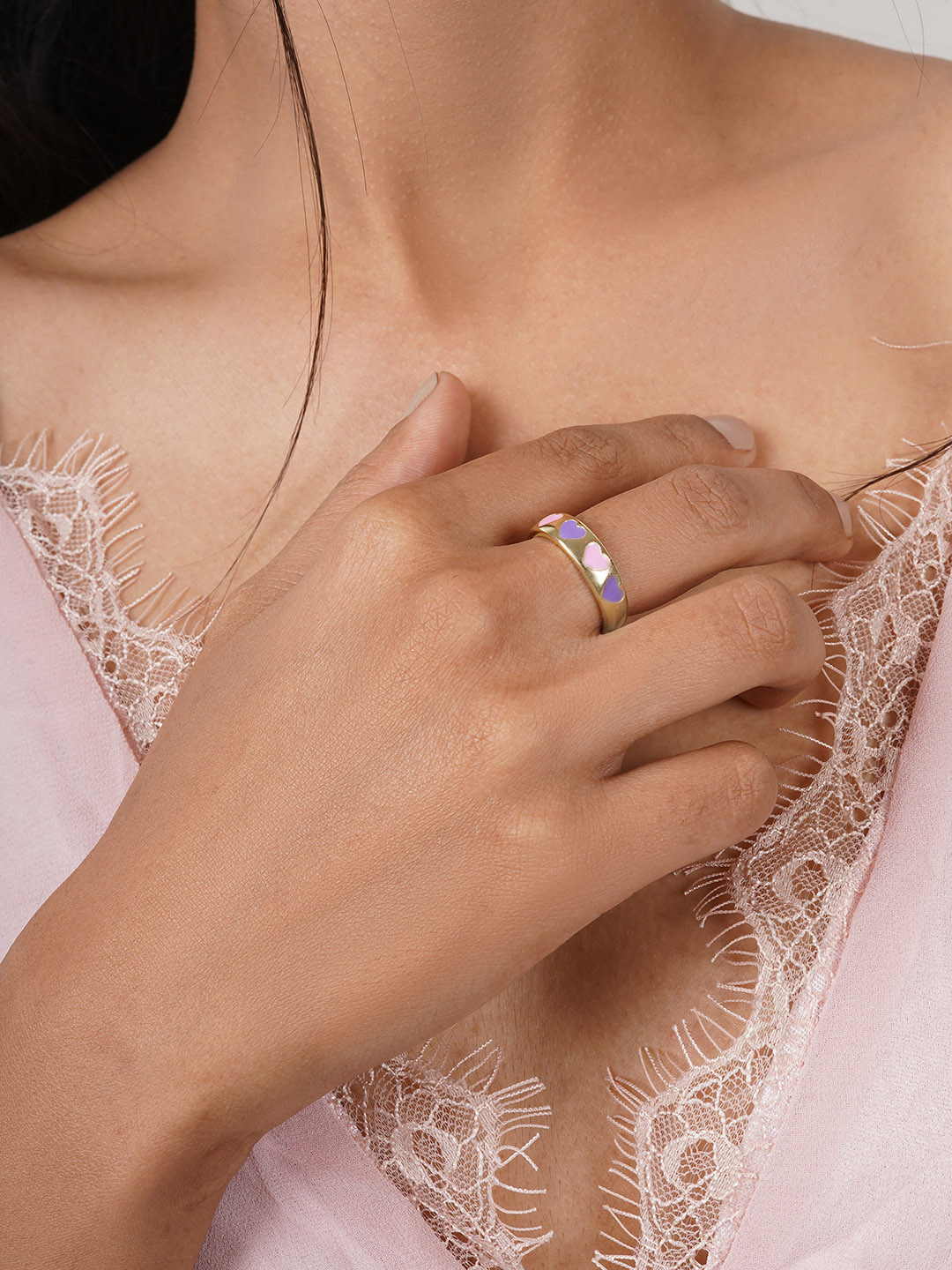 JOKER & WITCH Women Gold-Toned Purple & Pink Cara Finger Ring