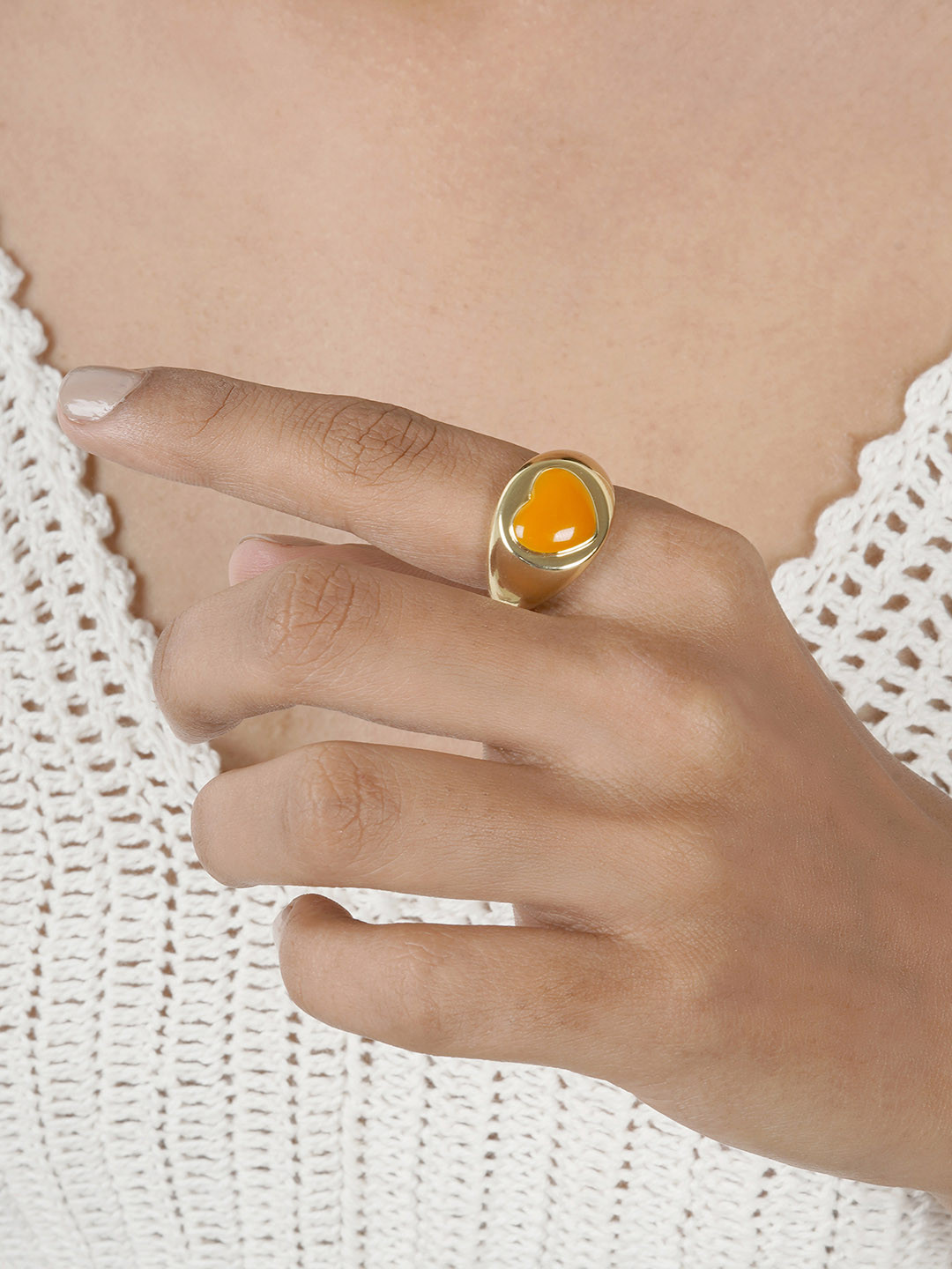 JOKER & WITCH Gold-Toned & Orange Enamelled Heart Finger Ring
