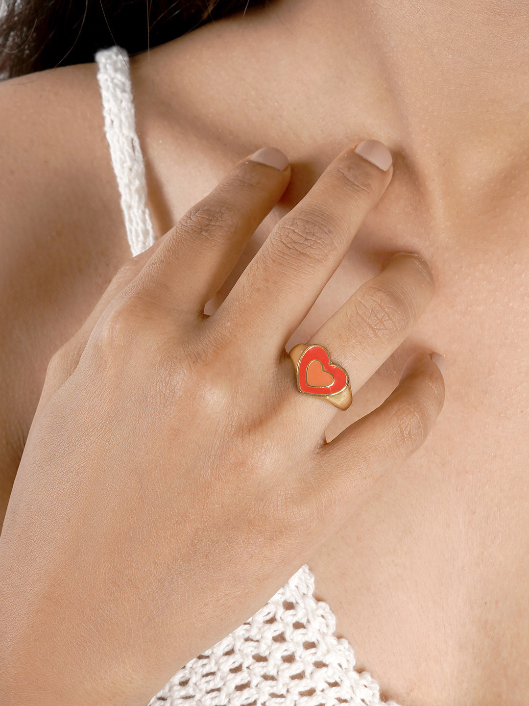 JOKER & WITCH Women Gold-Toned & Orange Heart Finger Ring