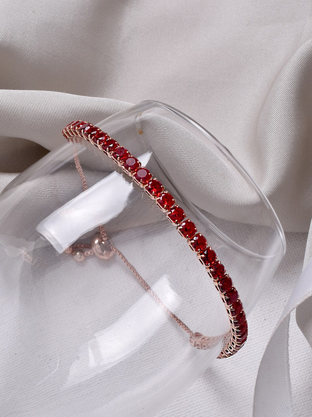 JOKER & WITCH Women Gold-Plated Red Stone-Studded Bangle-Style Bracelet