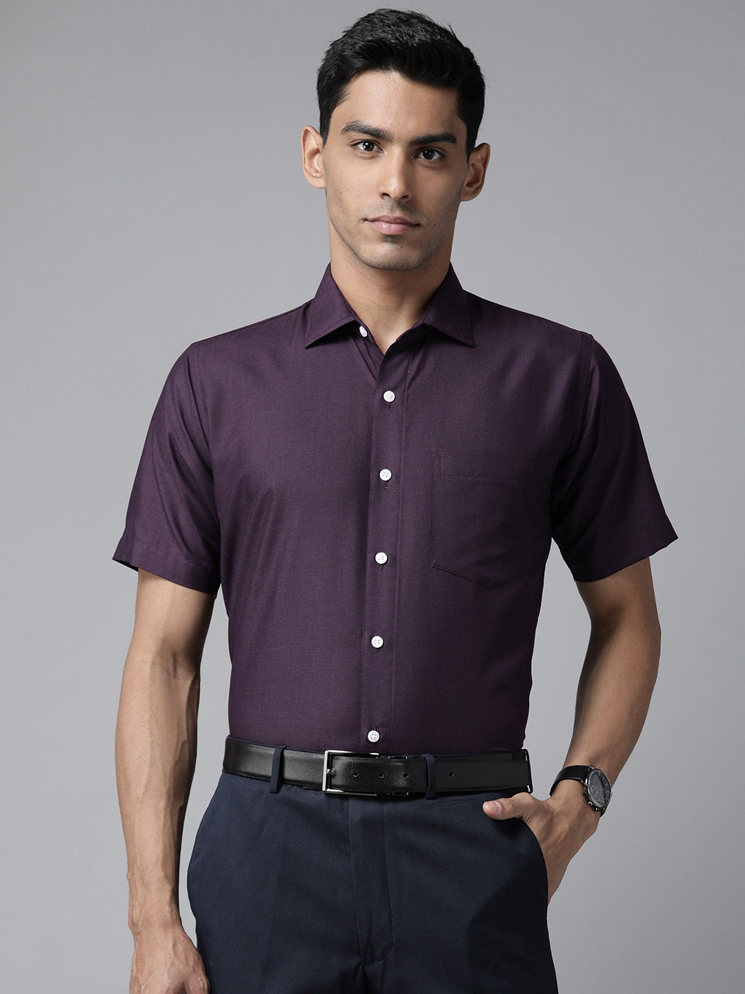 Shaftesbury London Men Purple Smart Slim Fit Semiformal Shirt