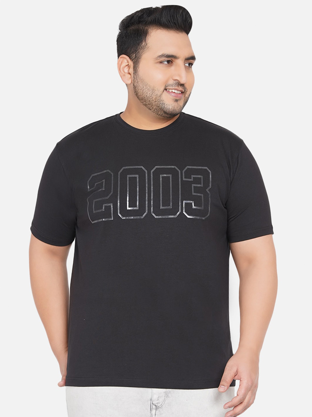 John Pride Plus Size Men Black Typography Printed Bio Finish T-shirt