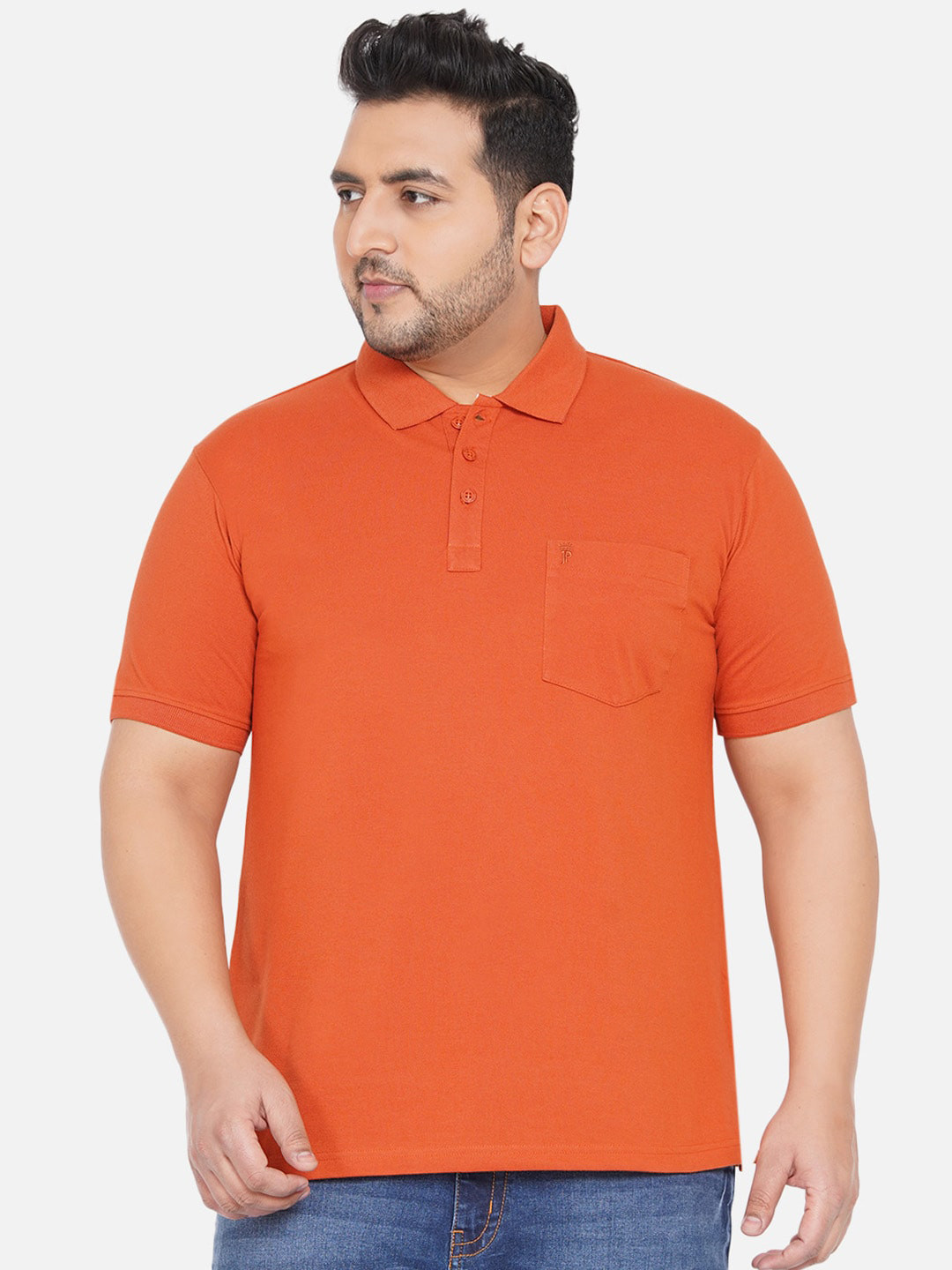 John Pride Plus Size Orange Polo Collar Bio Finish T-shirt