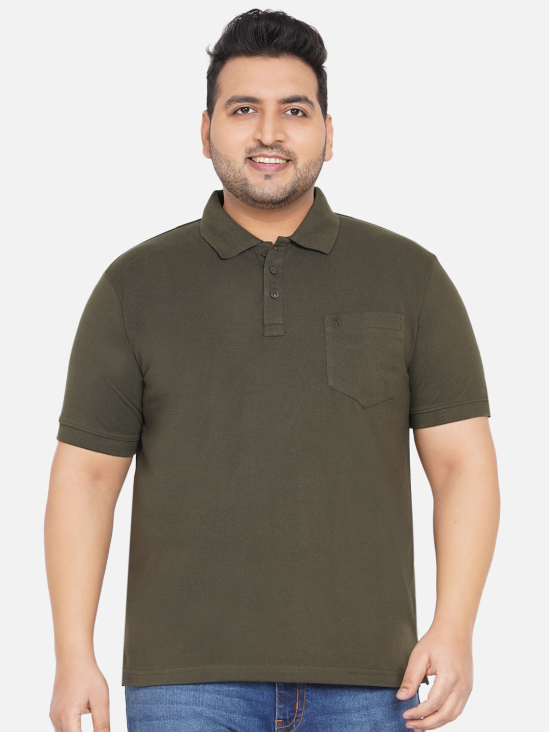 John Pride Plus Size Olive Green Polo Collar Bio Finish Outdoor T-shirt