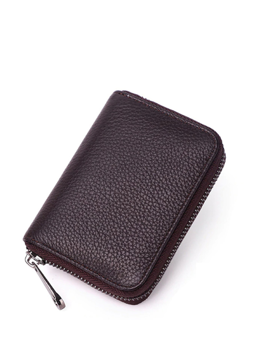 VOGARD Unisex Brown Solid PU Card Holder with Zipper & RFID