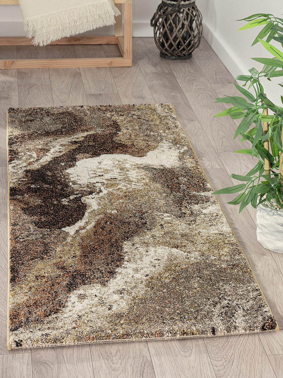 OBSESSIONS Rust & Beige Abstract Printed Antistatic Floor Runners