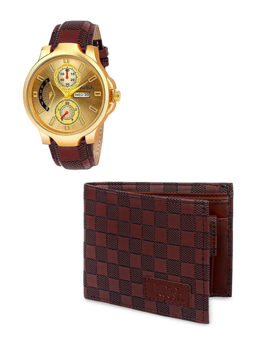 Relish Men Gold-Toned & Brown Accessory Gift Set