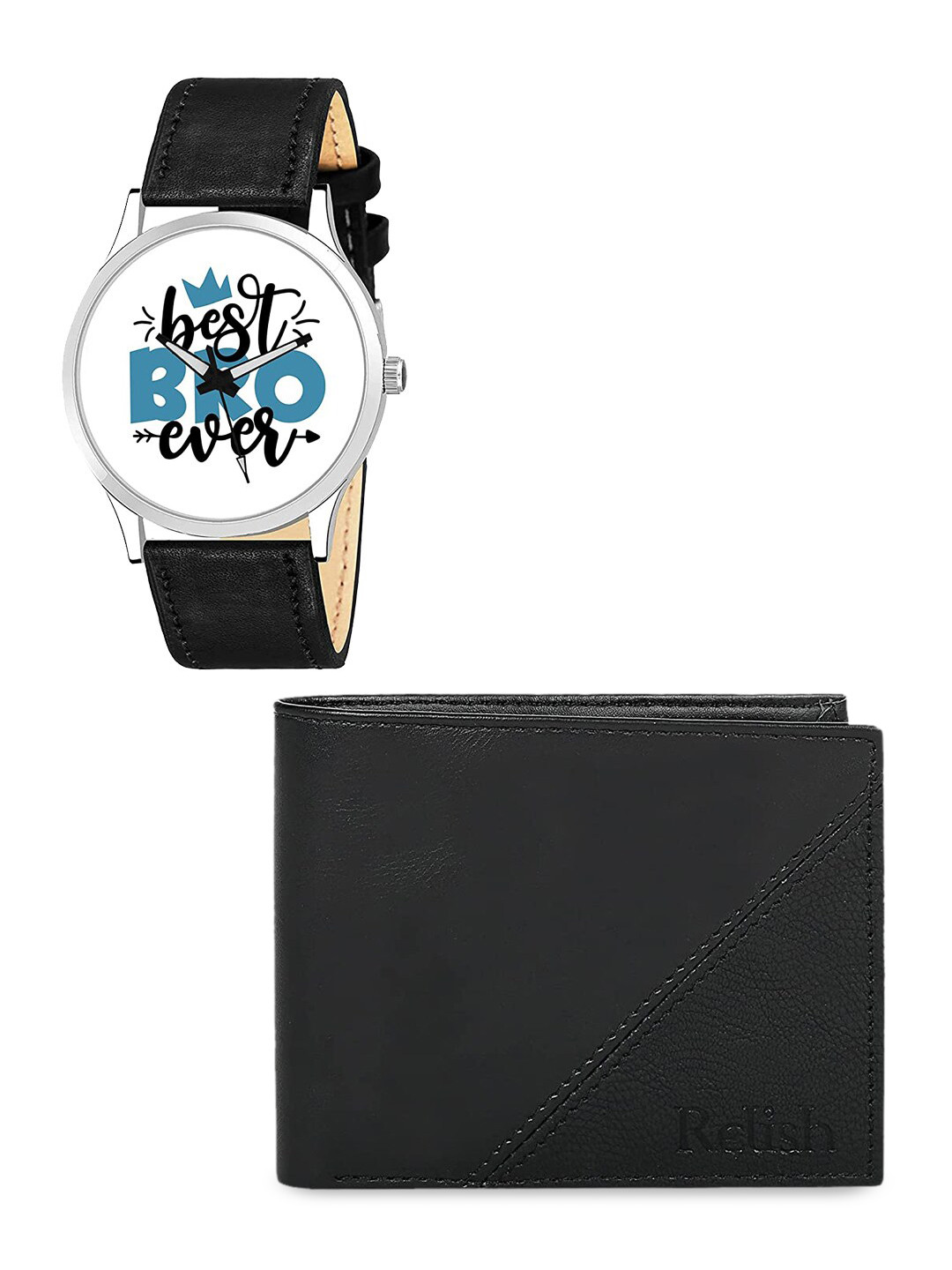 Relish Men Black & Silver-Toned Watch and Wallet Combo Accessory Gift Set