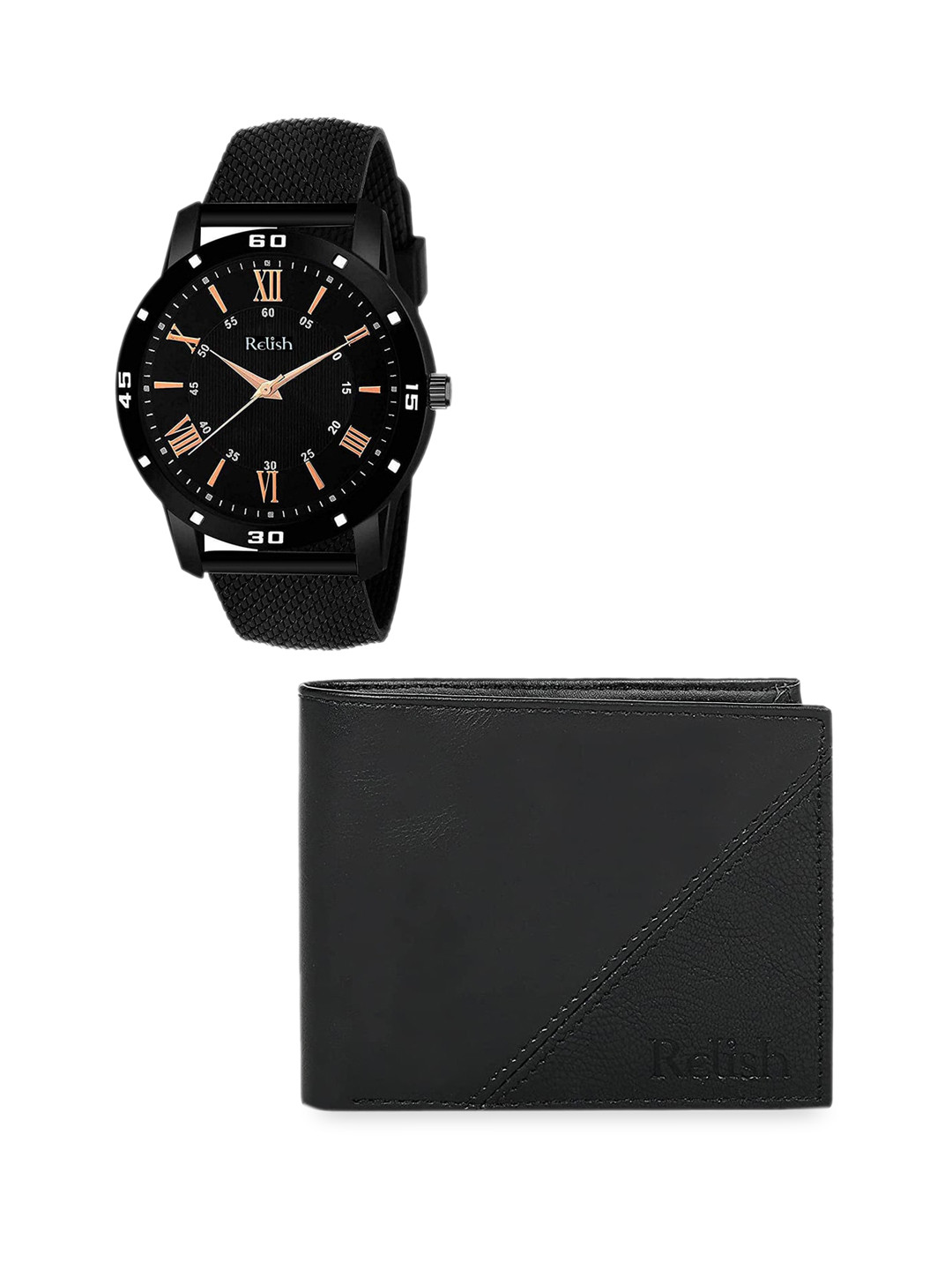 Relish Men Black Analogue Display Watch and Wallet Combo Accessory Gift Set