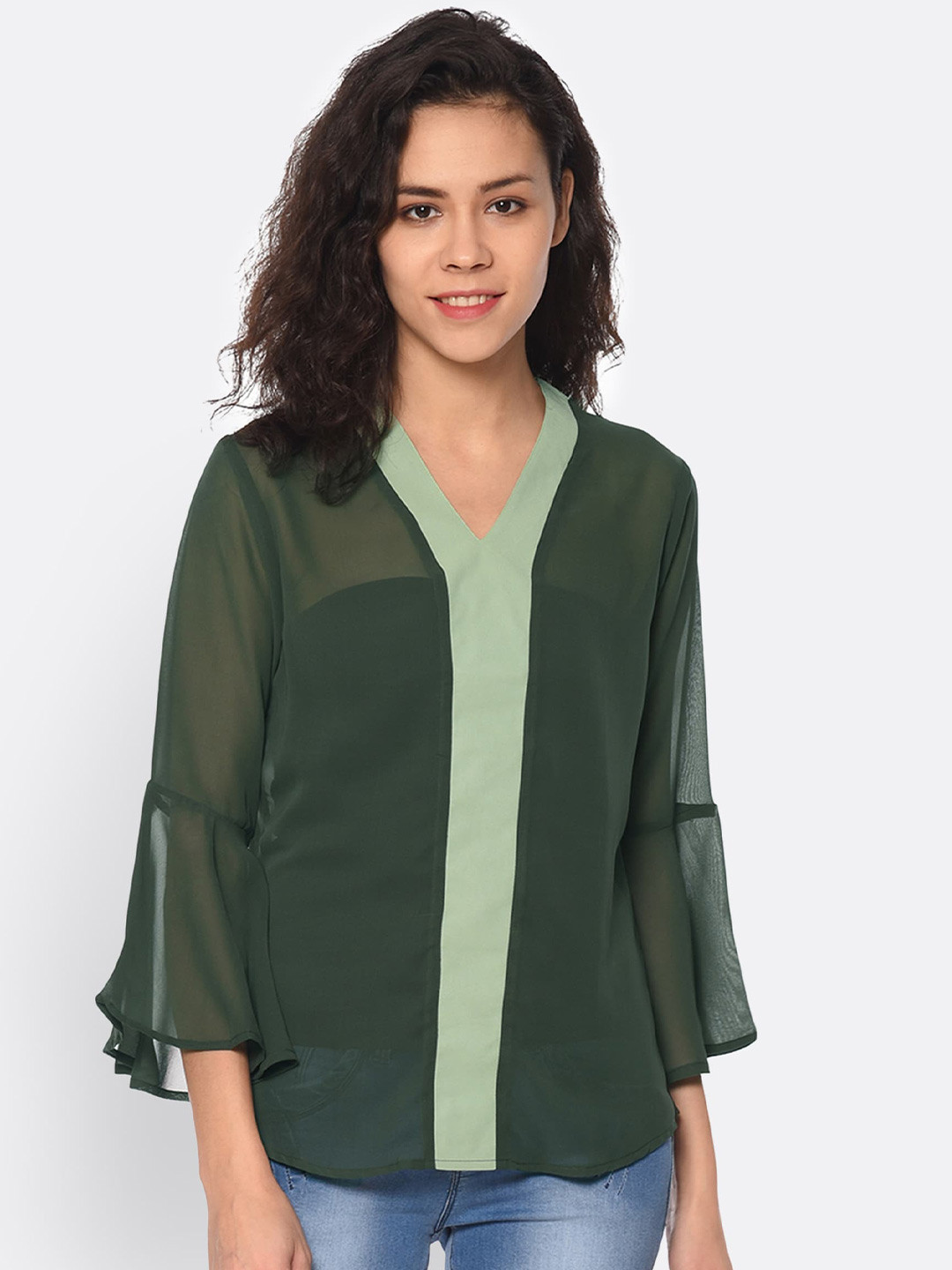 PURYS Green Georgette Top