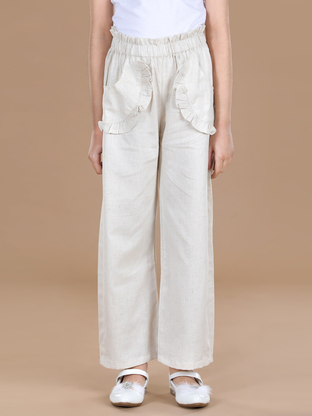 Cutiekins Girls Off White Knitted Linen Palazzos