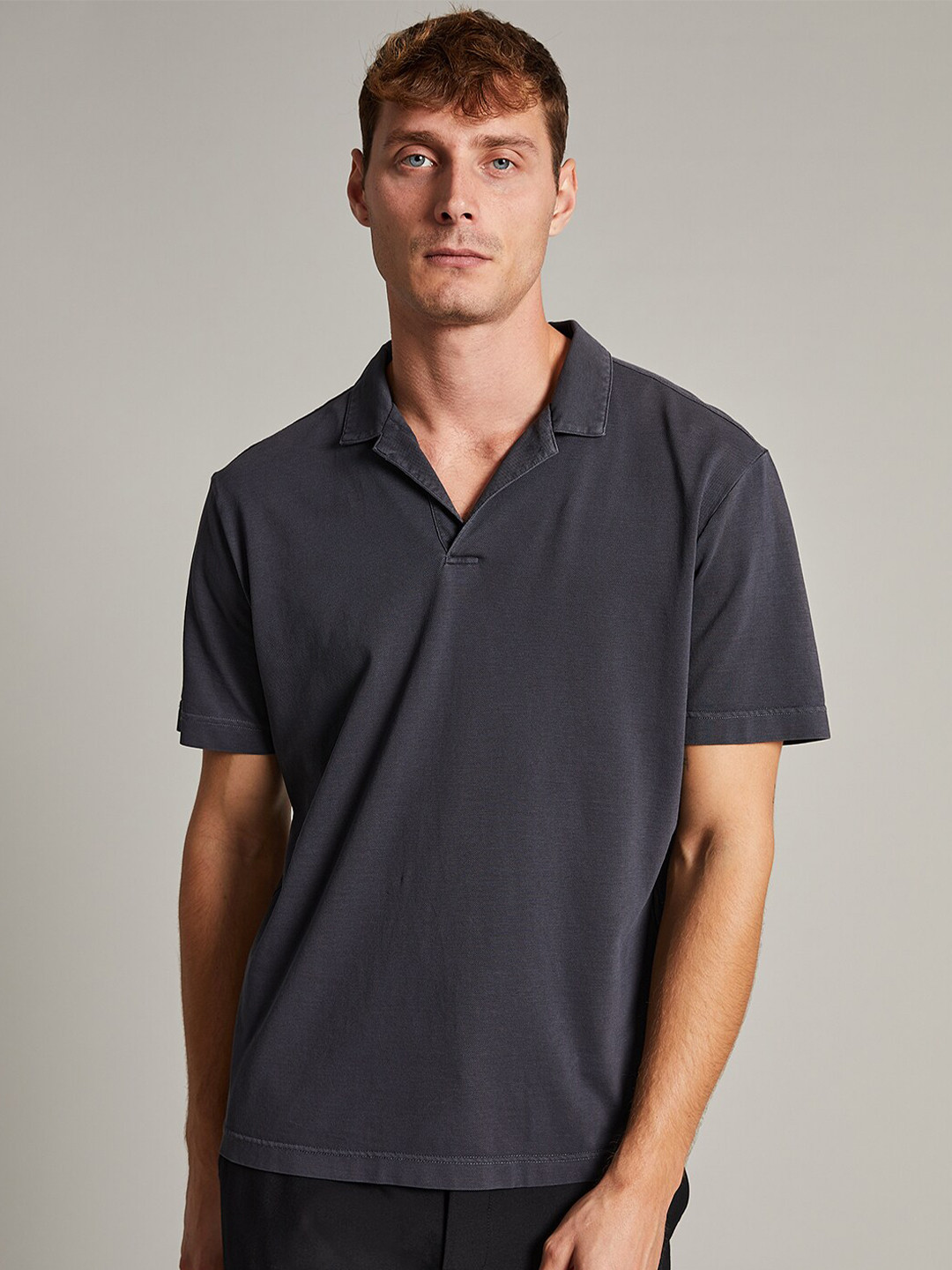 Matinique Men Navy Blue Polo Collar Cotton T-shirt