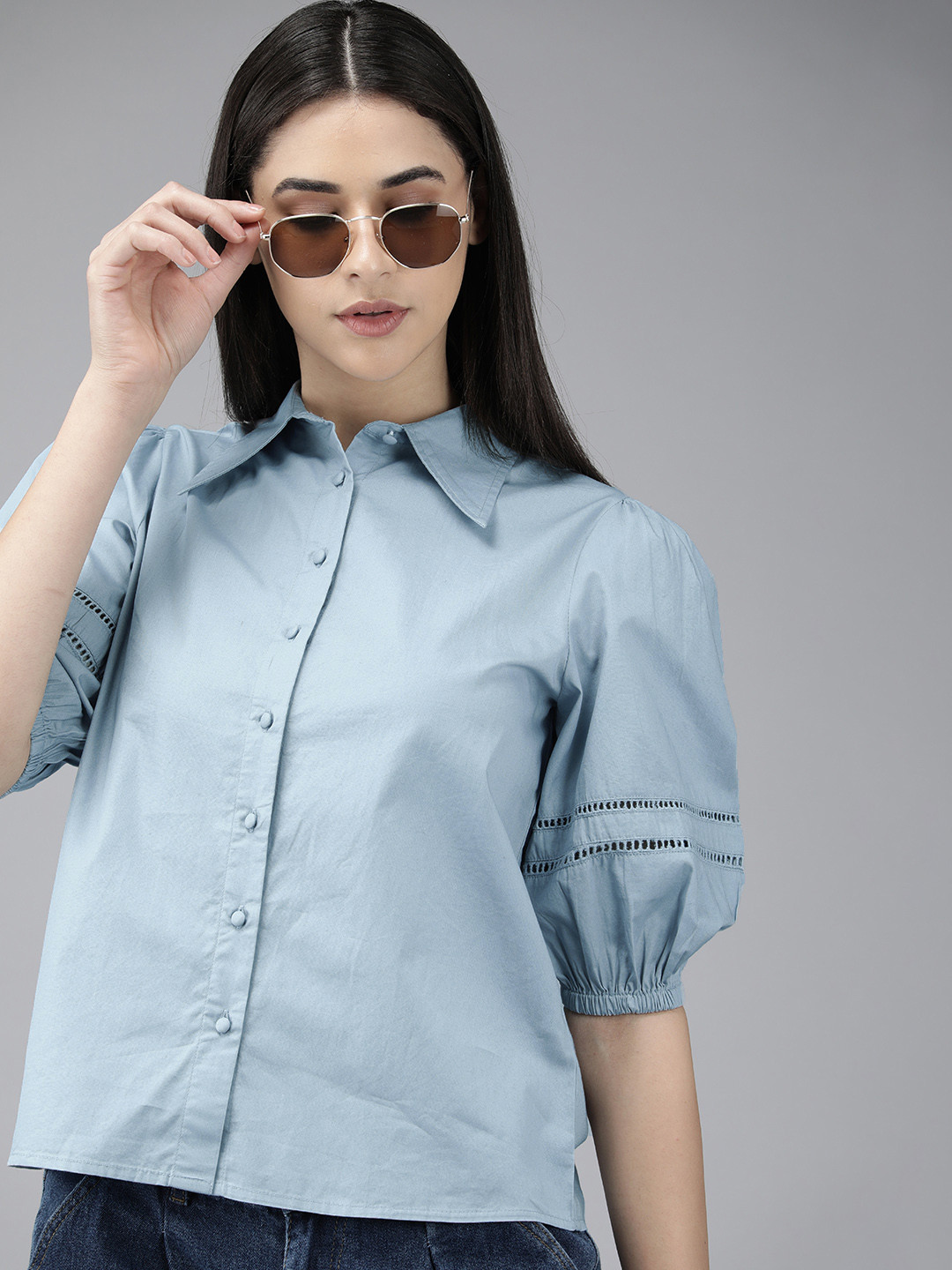 The Roadster Lifestyle Co. Women Cotton Puff Sleeves Casual Shirt