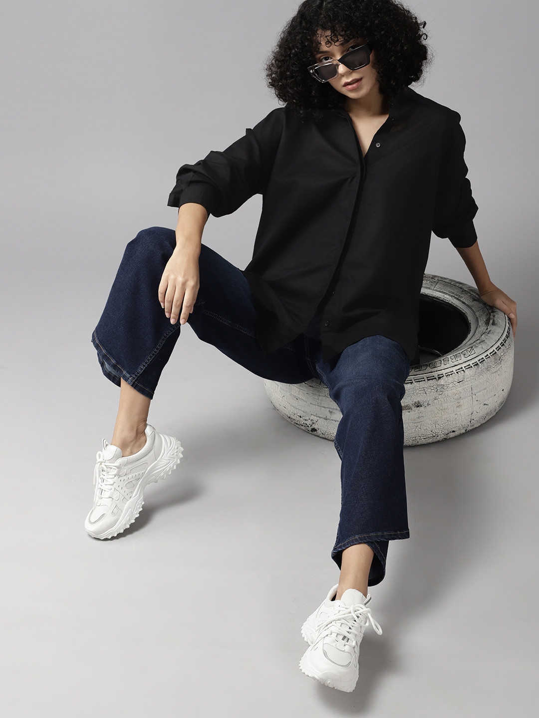 The Roadster Lifestyle Co. Cotton-Lined Drop-Shoulder Sleeves Oversized Casual Shirt