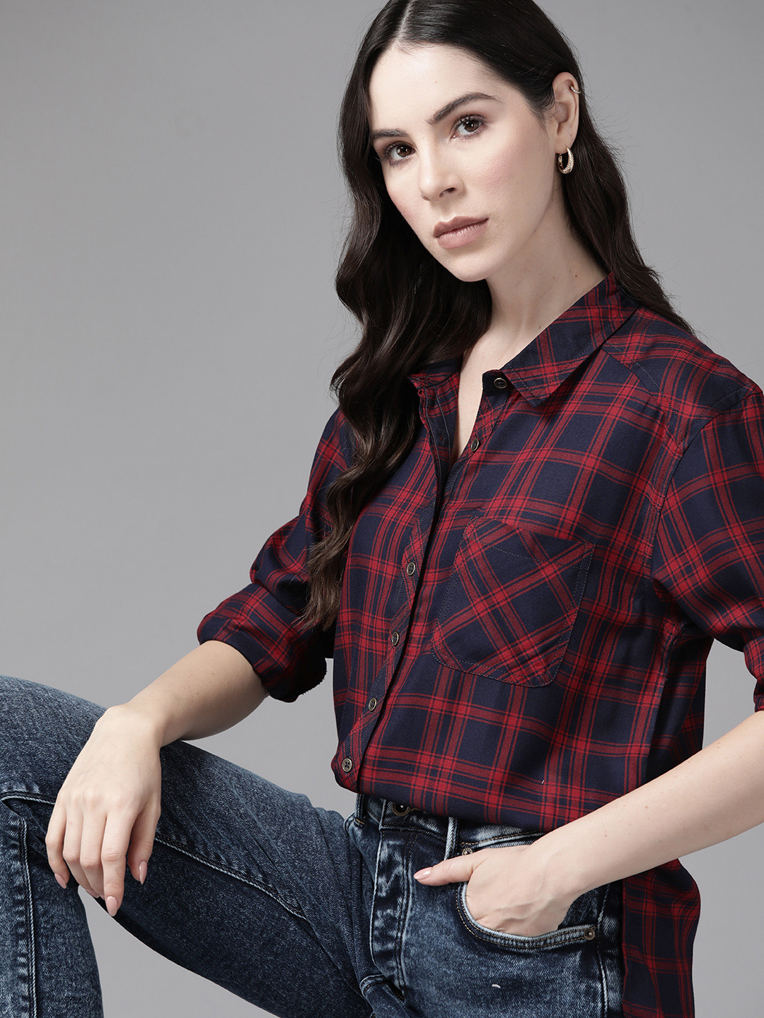 The Roadster Lifestyle Co. Pocket Detail Tartan Checks Casual Shirt