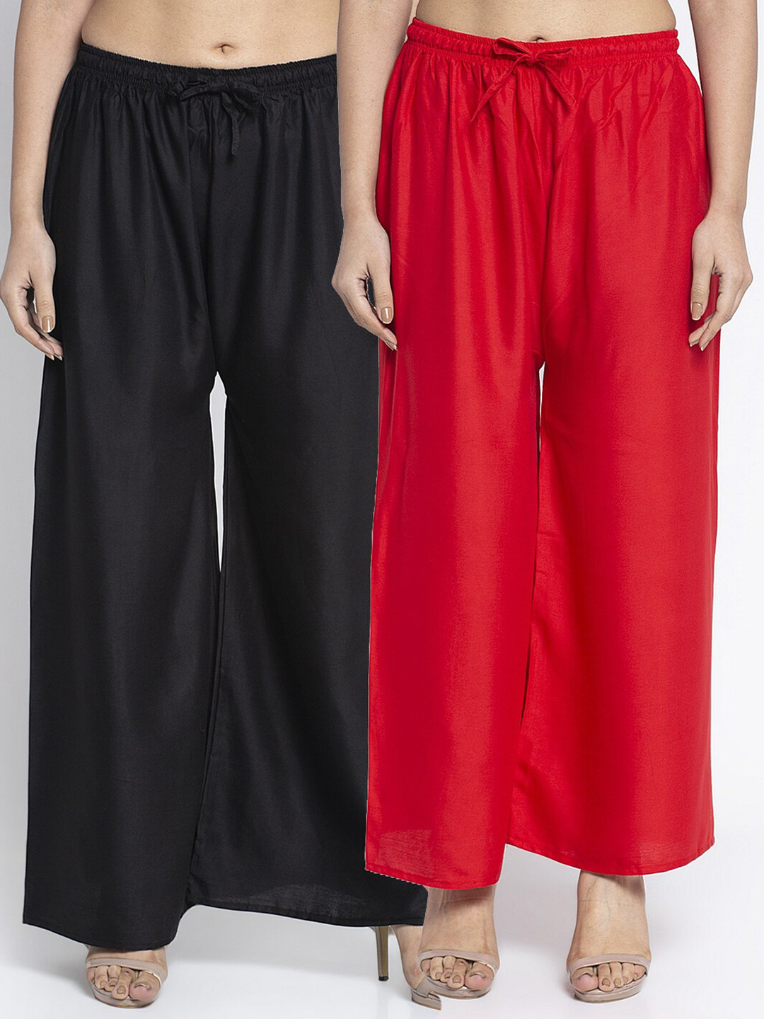 GRACIT Women Black & Red 2 Flared Knitted Ethnic Palazzos