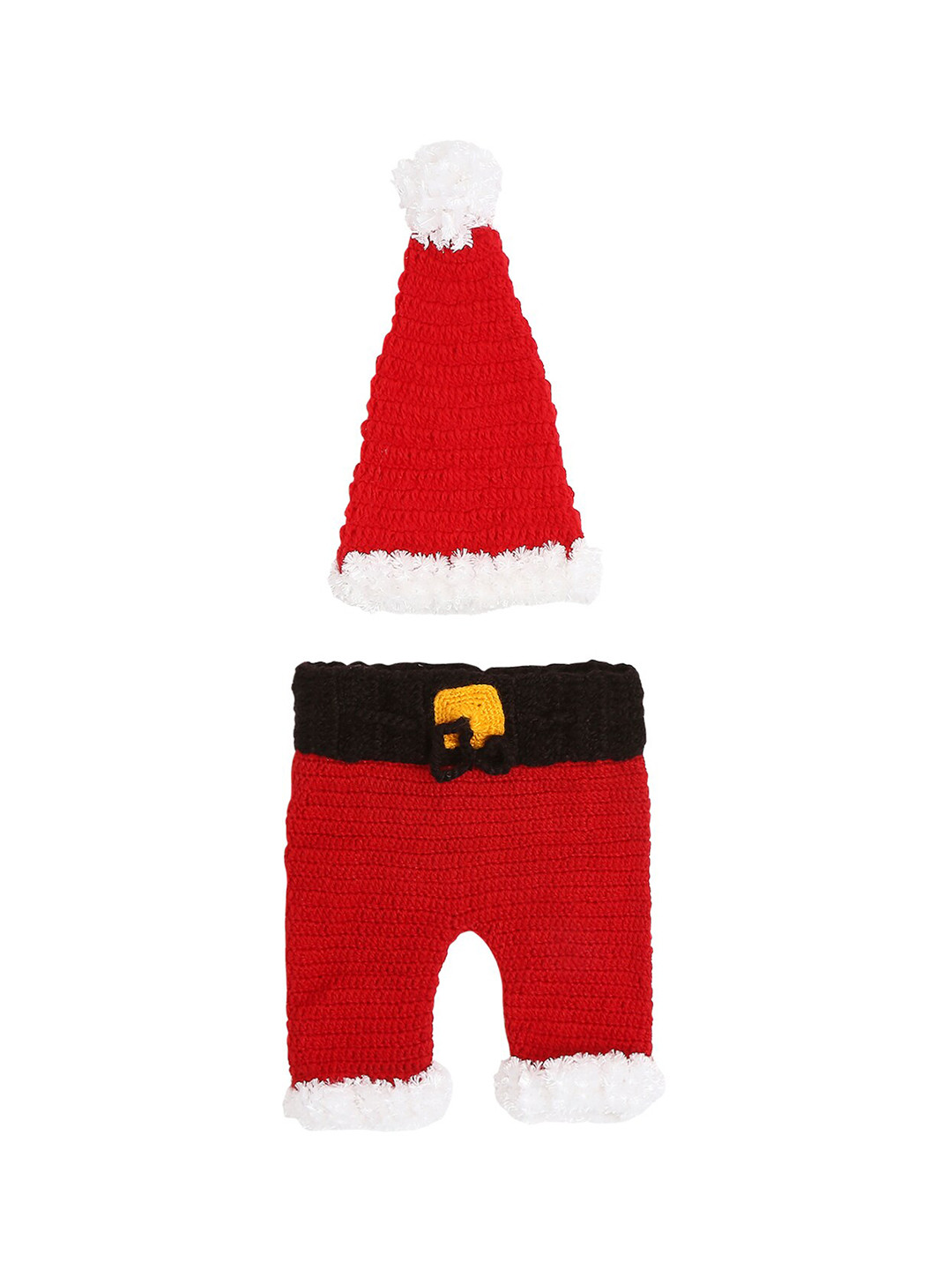 Babymoon Kids Red & White Combo Of Crochet Christmas Pant & Hat