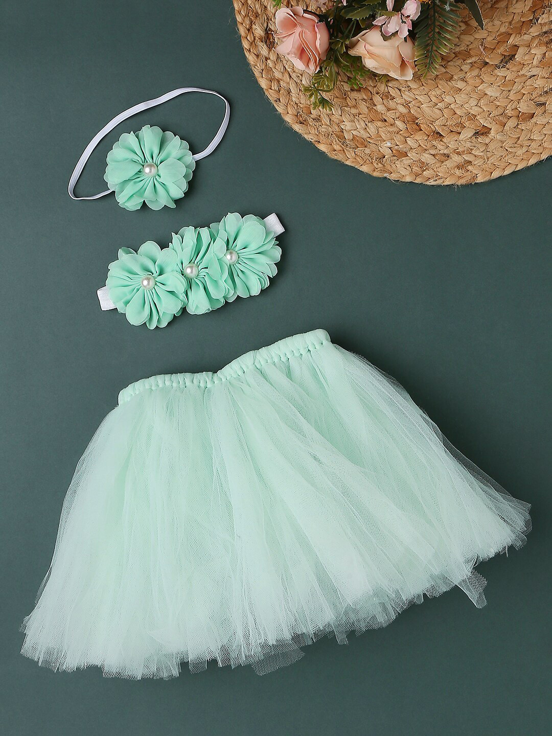 Babymoon Infants Sea Green Tutu Skirt & Hairband Photography Outfit Costume