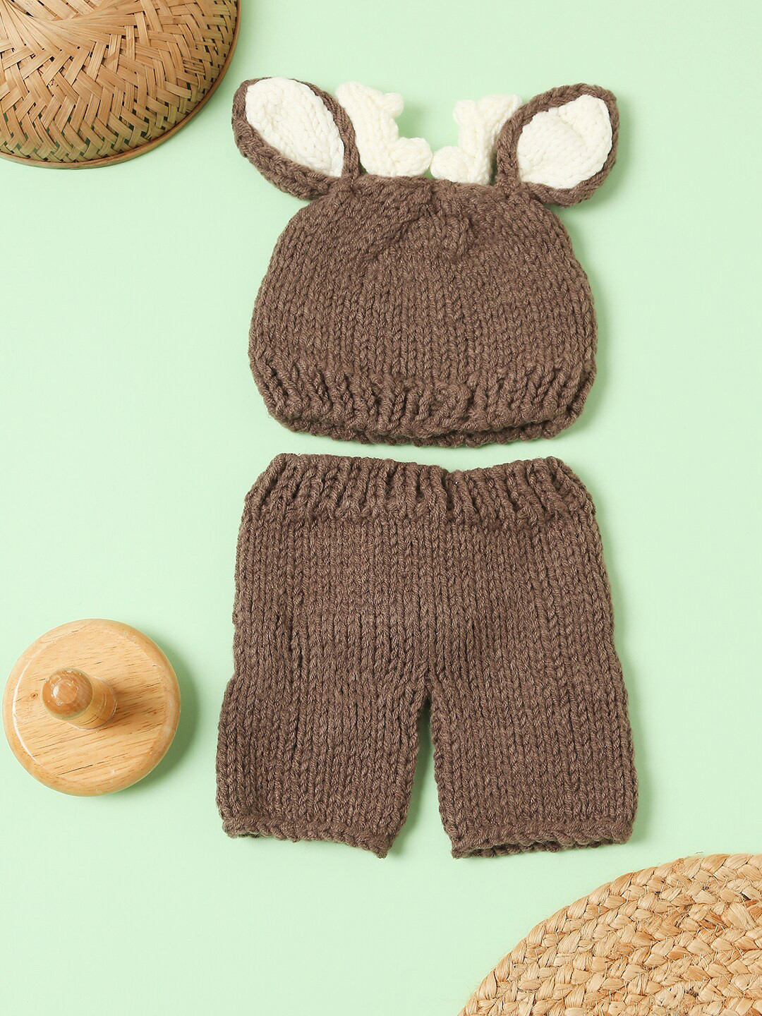 Babymoon Infant Kids Brown Solid Short with Caps