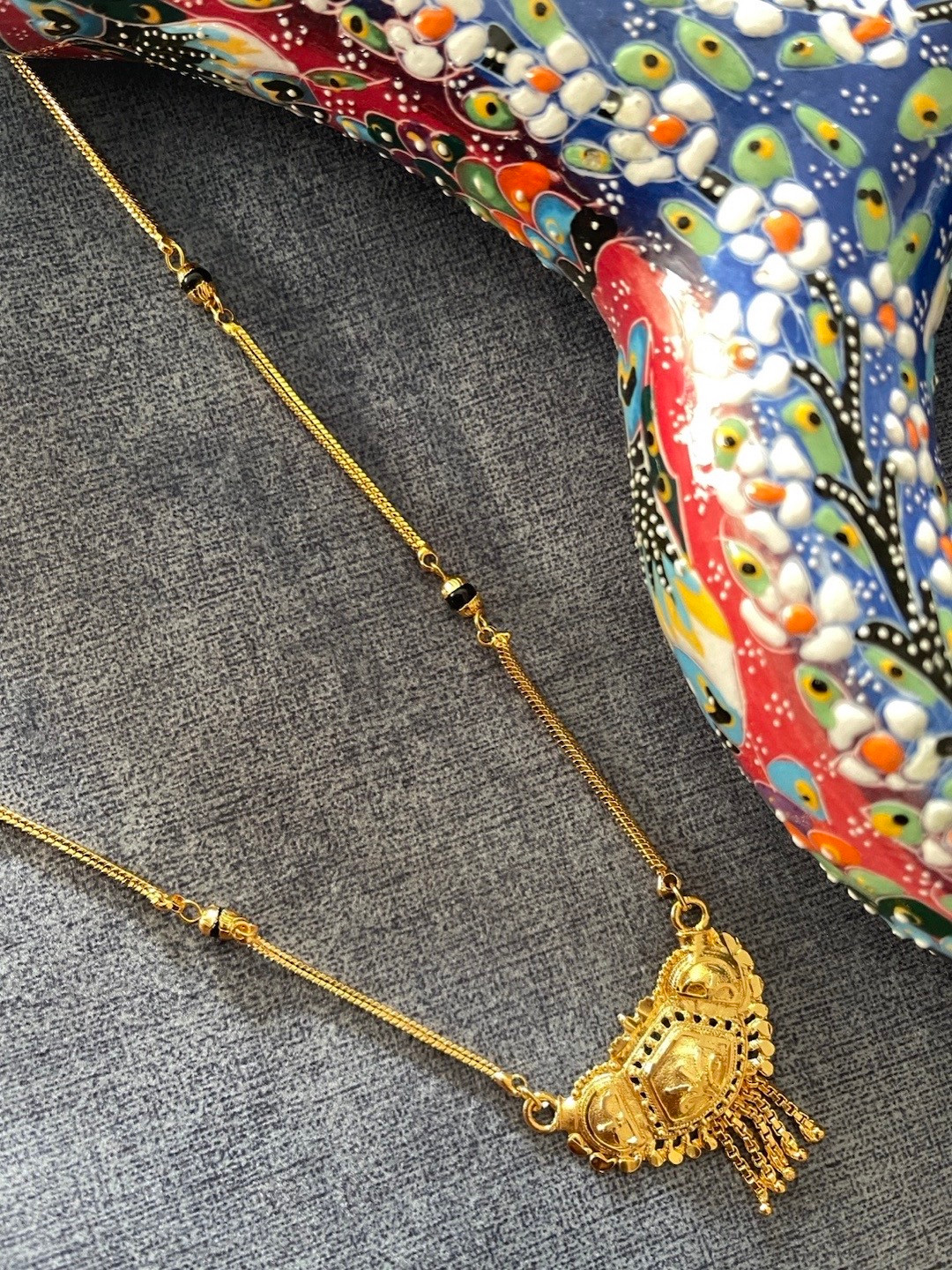 Digital Dress Room Gold-Plated & Black Beaded Long Designs Tanmaniya Vati Mangalsutra