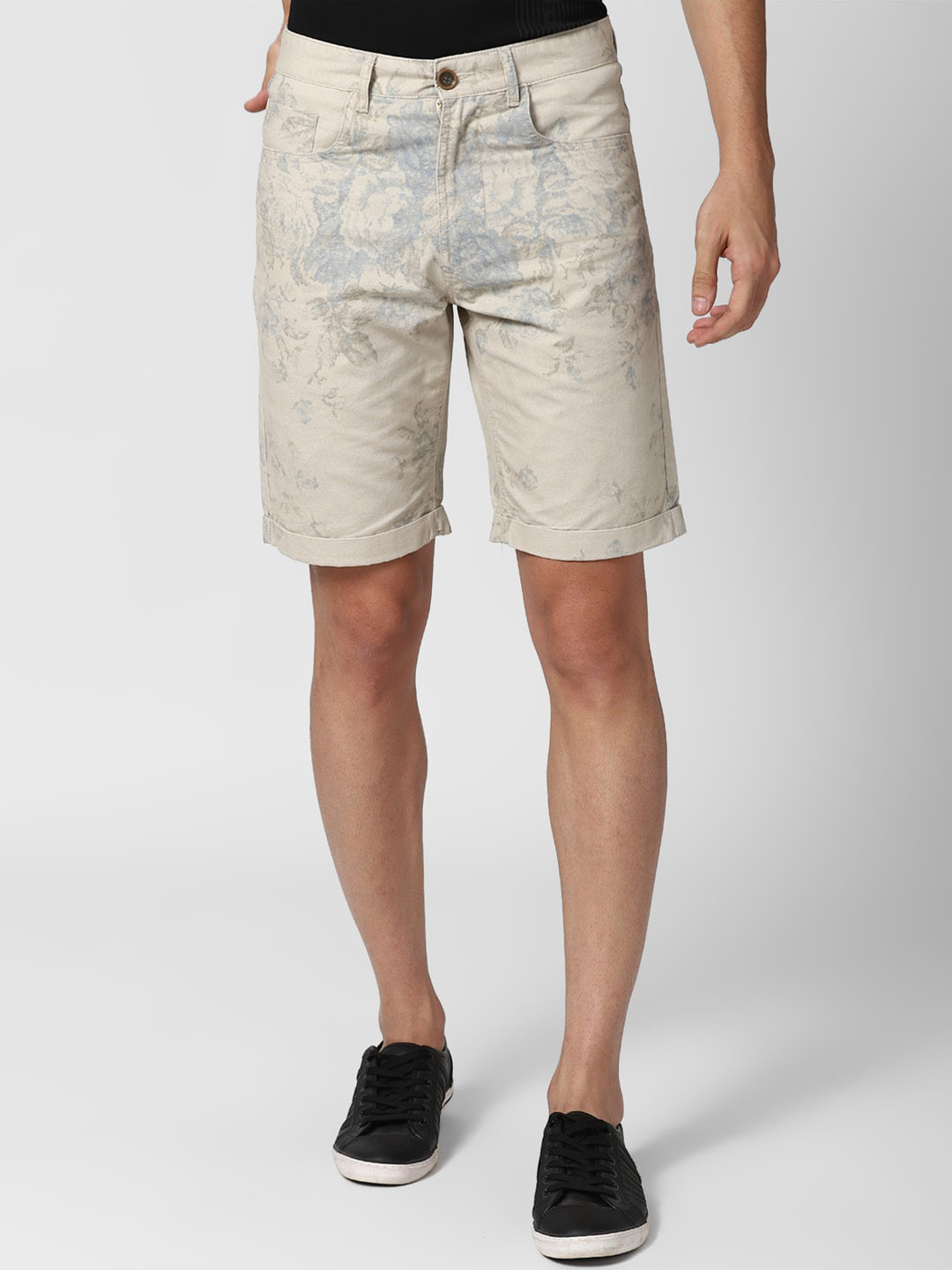 Peter England Casuals Men Beige Printed Cotton Denim Shorts