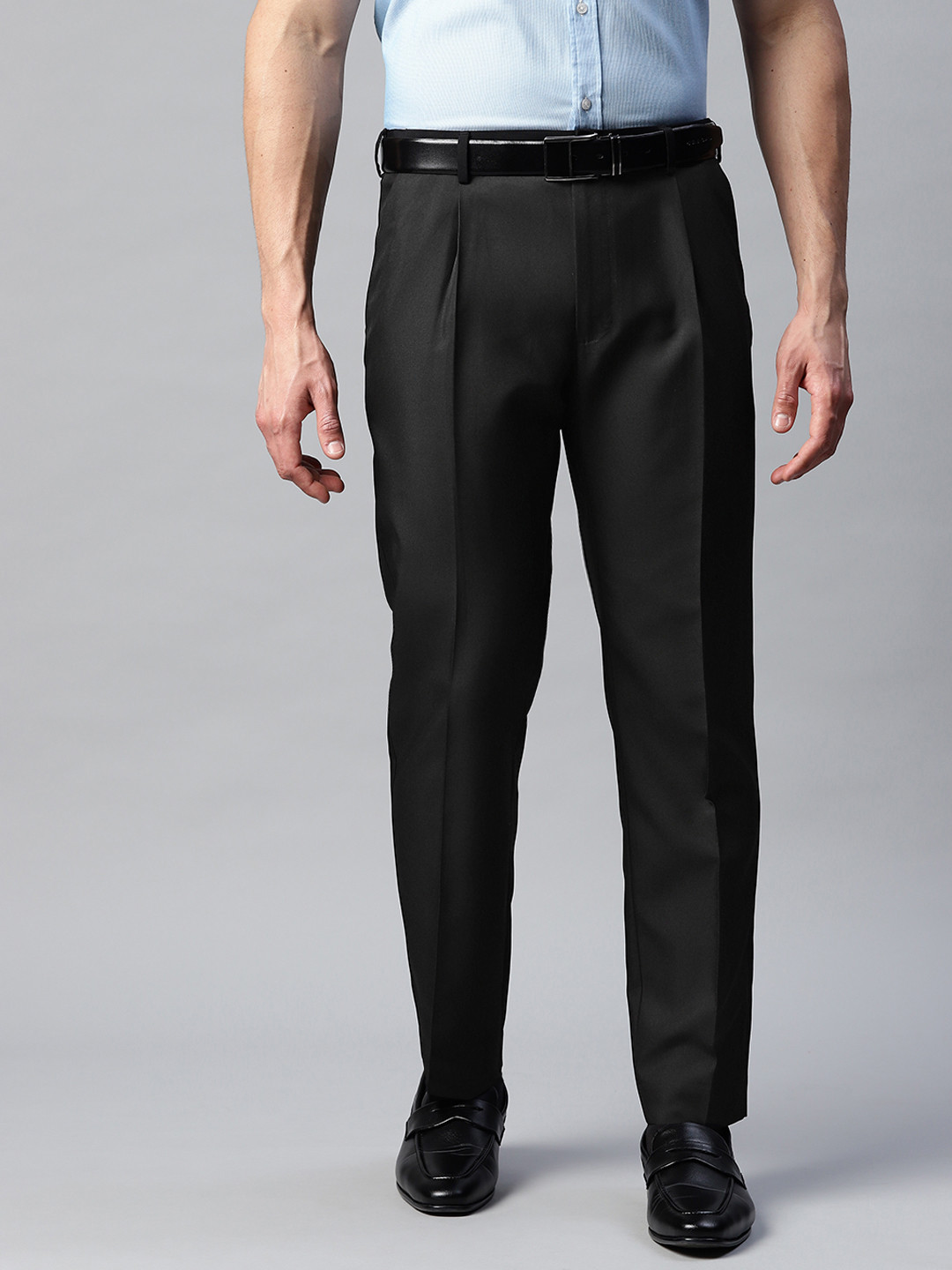 Marks & Spencer Men Black Solid Formal Pleated Trousers