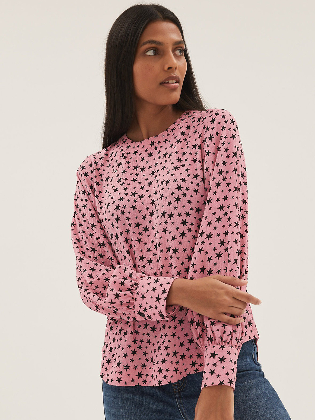 Marks & Spencer Pink & Black Conversational Print Top
