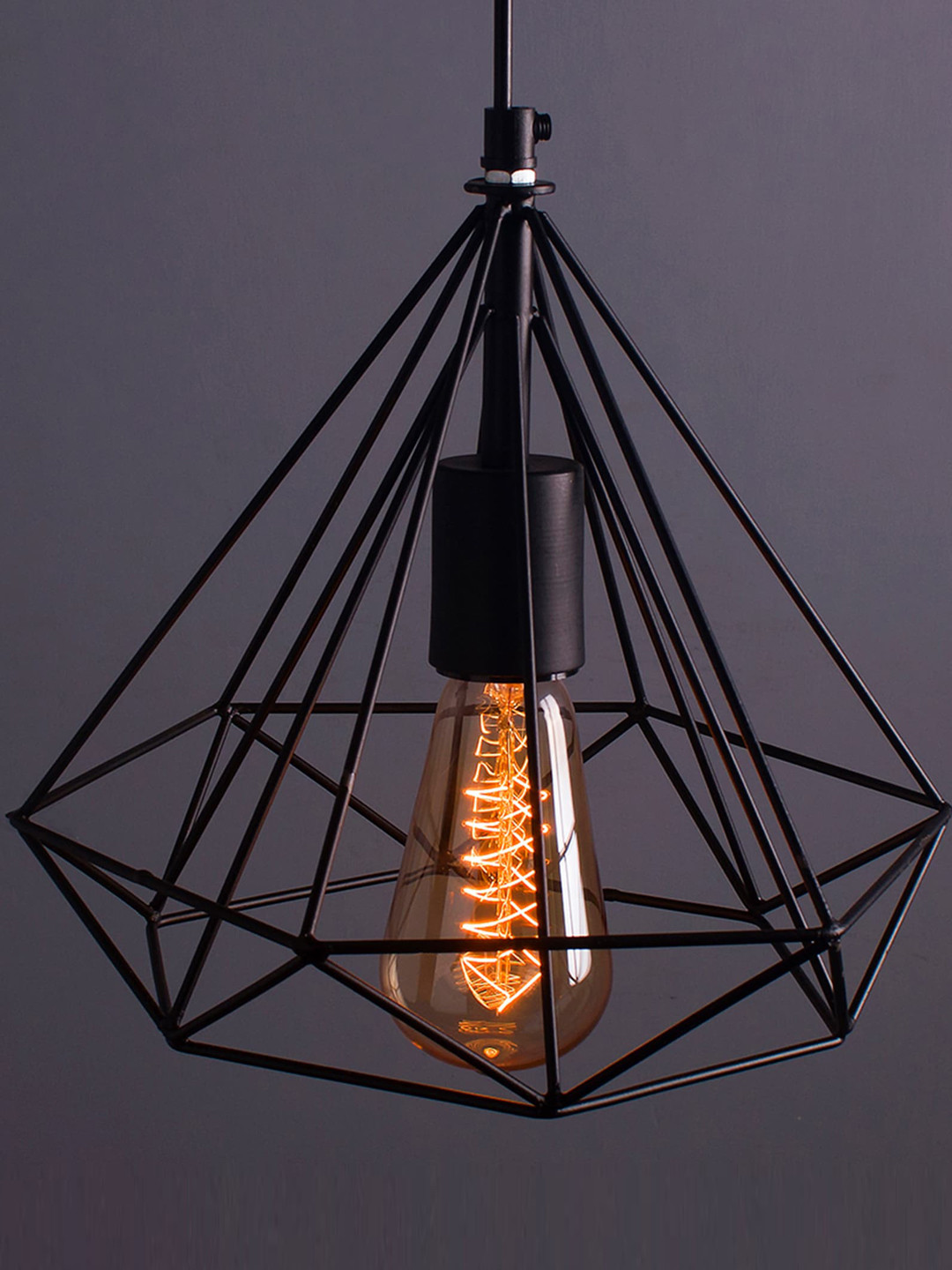 Homesake Black Metal Edison Filament Hanging Diamond Caged Ceiling Lamp