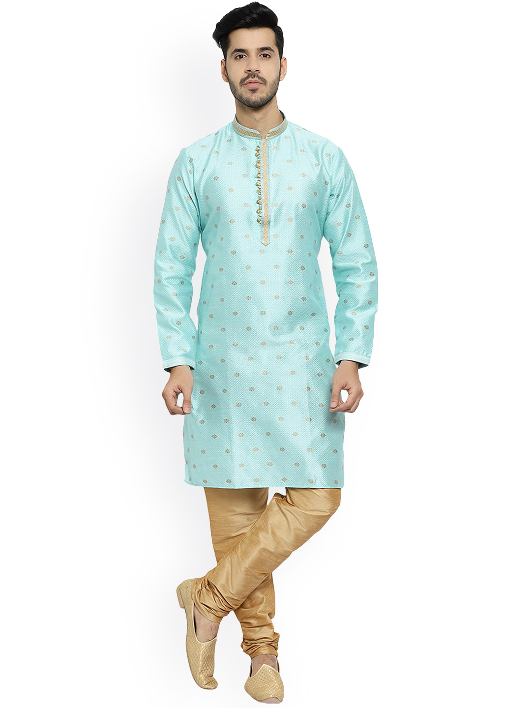 Pro-Ethic STYLE DEVELOPER Men Turquoise Blue Ethnic Motifs Printed Kurta with Pyjamas