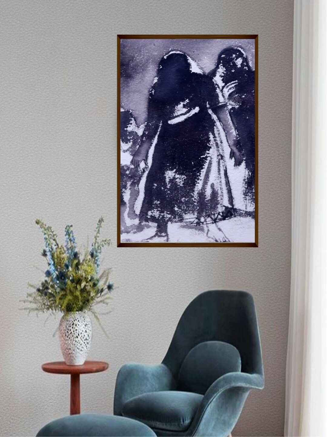 The Art House Navy Blue Abstract Women Wall Art Painting