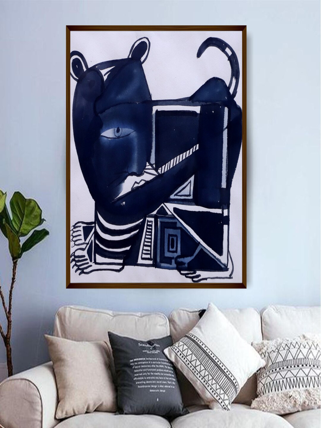 The Art House Navy Blue & White Abstract Wall Painting