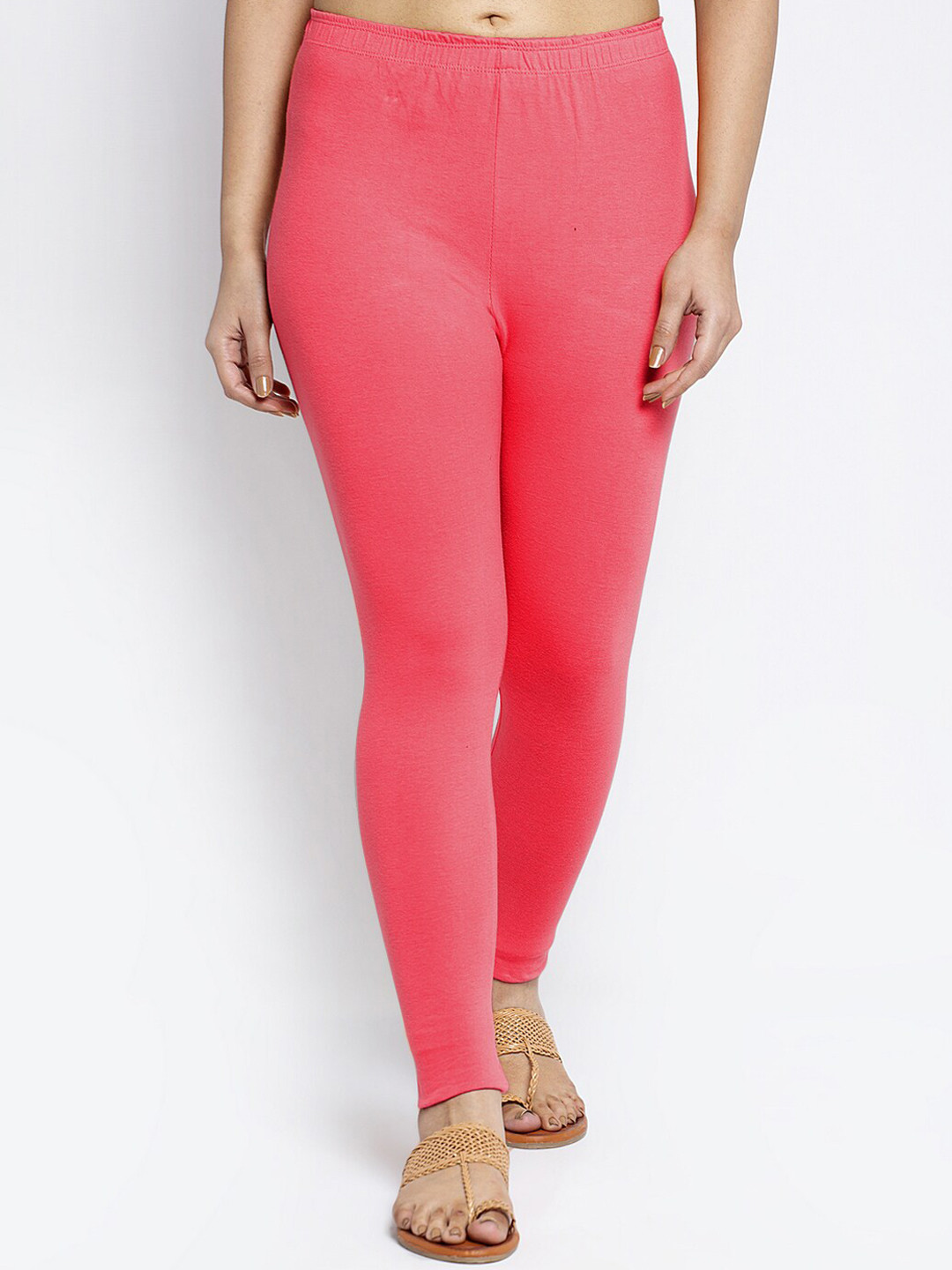 Jinfo Women Peach Solid Super Combed Cotton Lycra Ankle Length Legging
