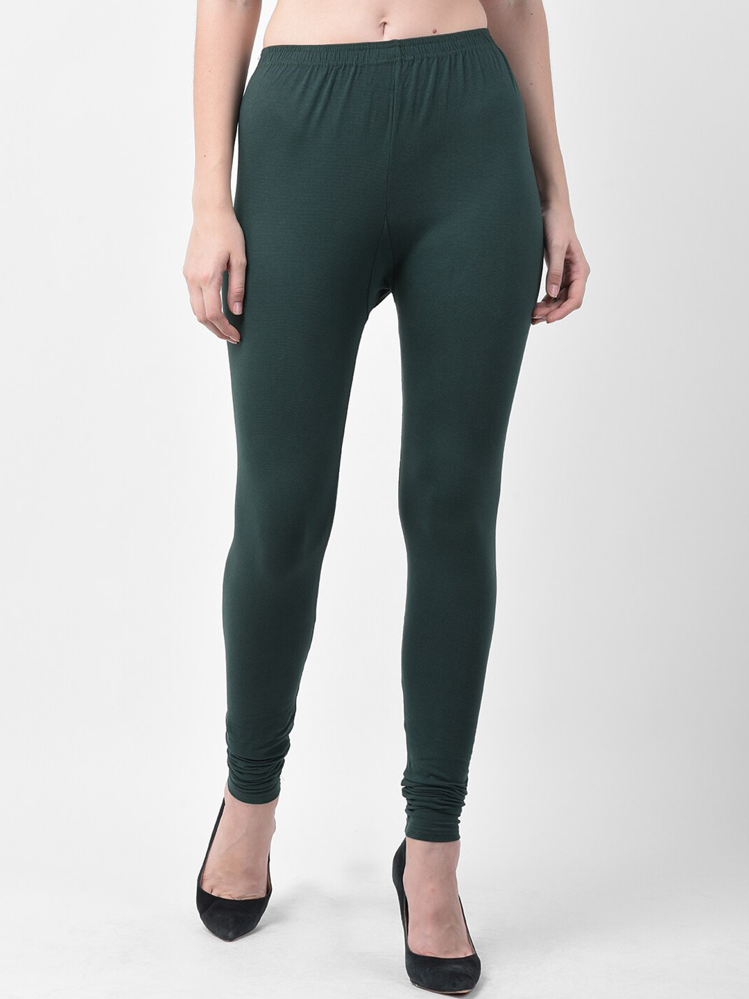 Jinfo Women Bottle Green Super Combed Cotton Churidar Leggings