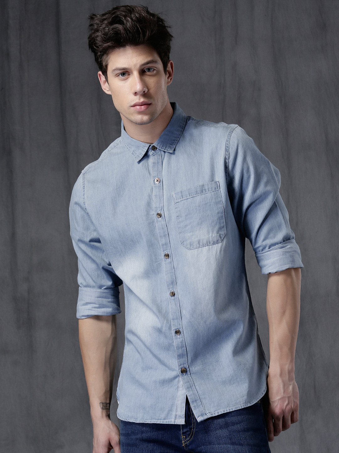 Buy WROGN Blue Slim Fit Faded Casual 