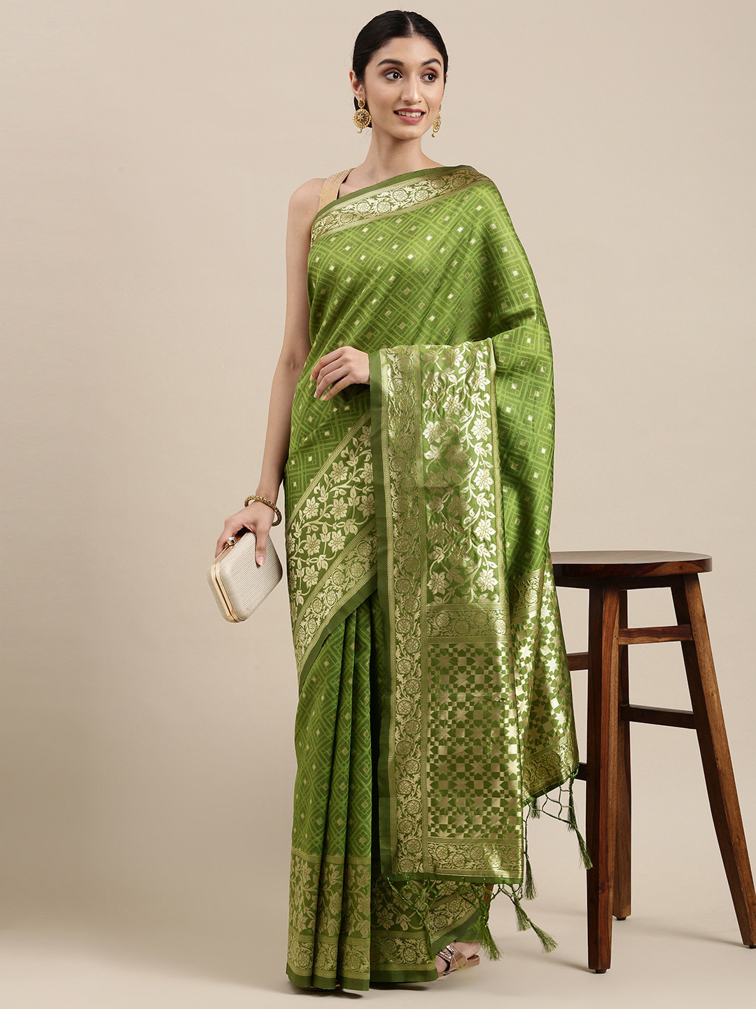 Mitera Green & Golden Art Silk Banarasi Saree