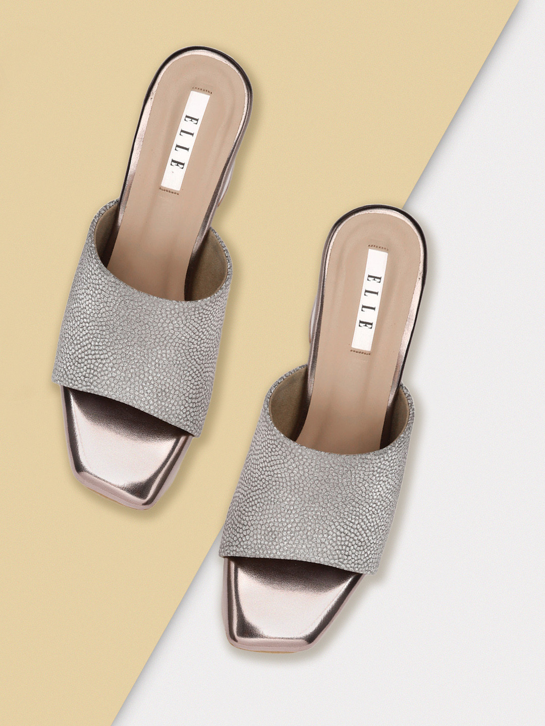ELLE Women Silver-Toned Shimmer Block Heels