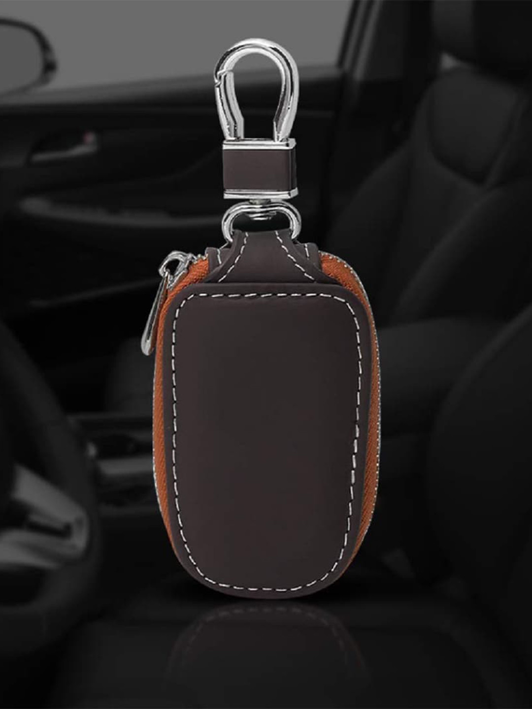 CONTACTS Brown Textured Leather Car Remote Key chain