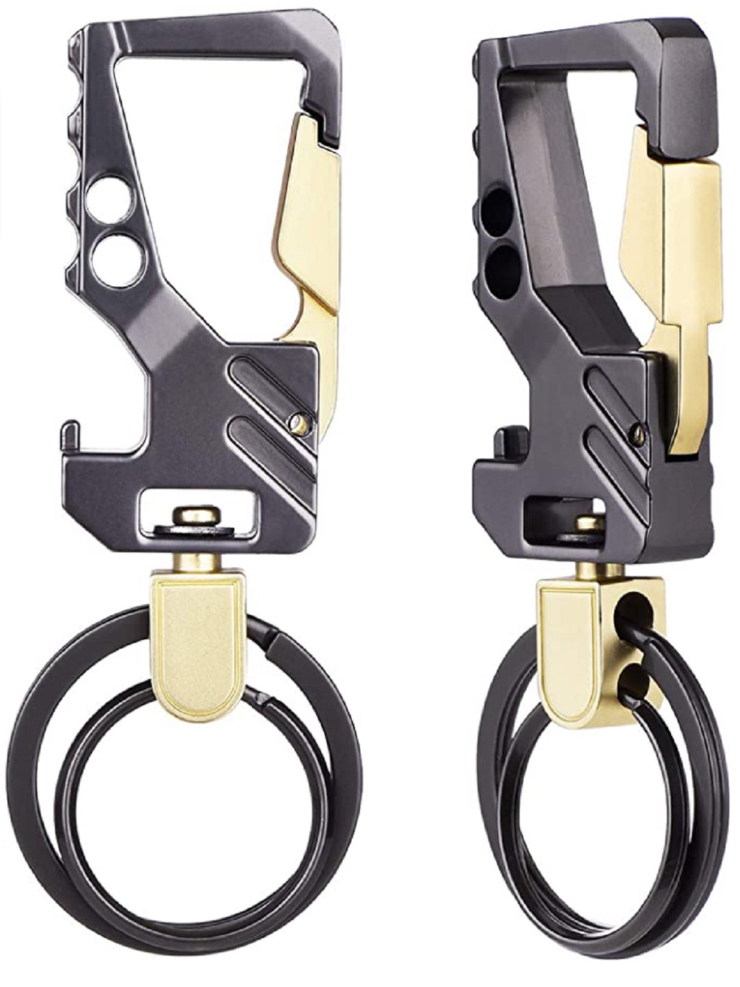 CONTACTS Unisex Charcoal Grey Pack Of 2 Stainless Steel Key Chains with Bottle Opener