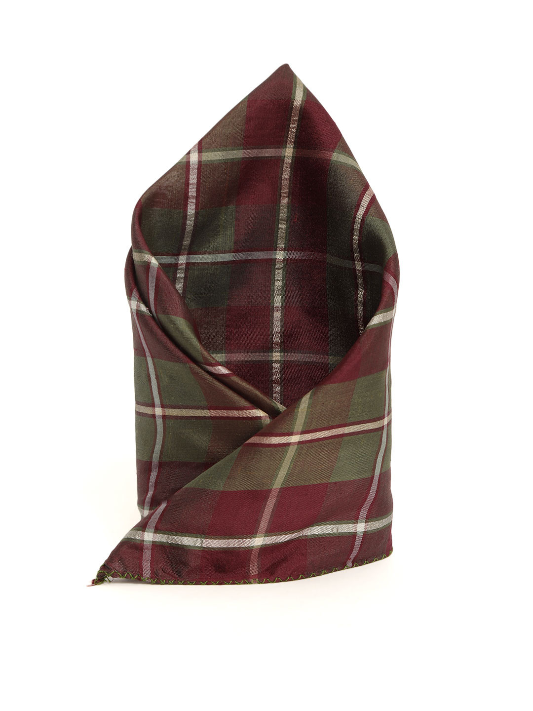 Sojanya Men Satin Maroon & Military Checked Pocket Square
