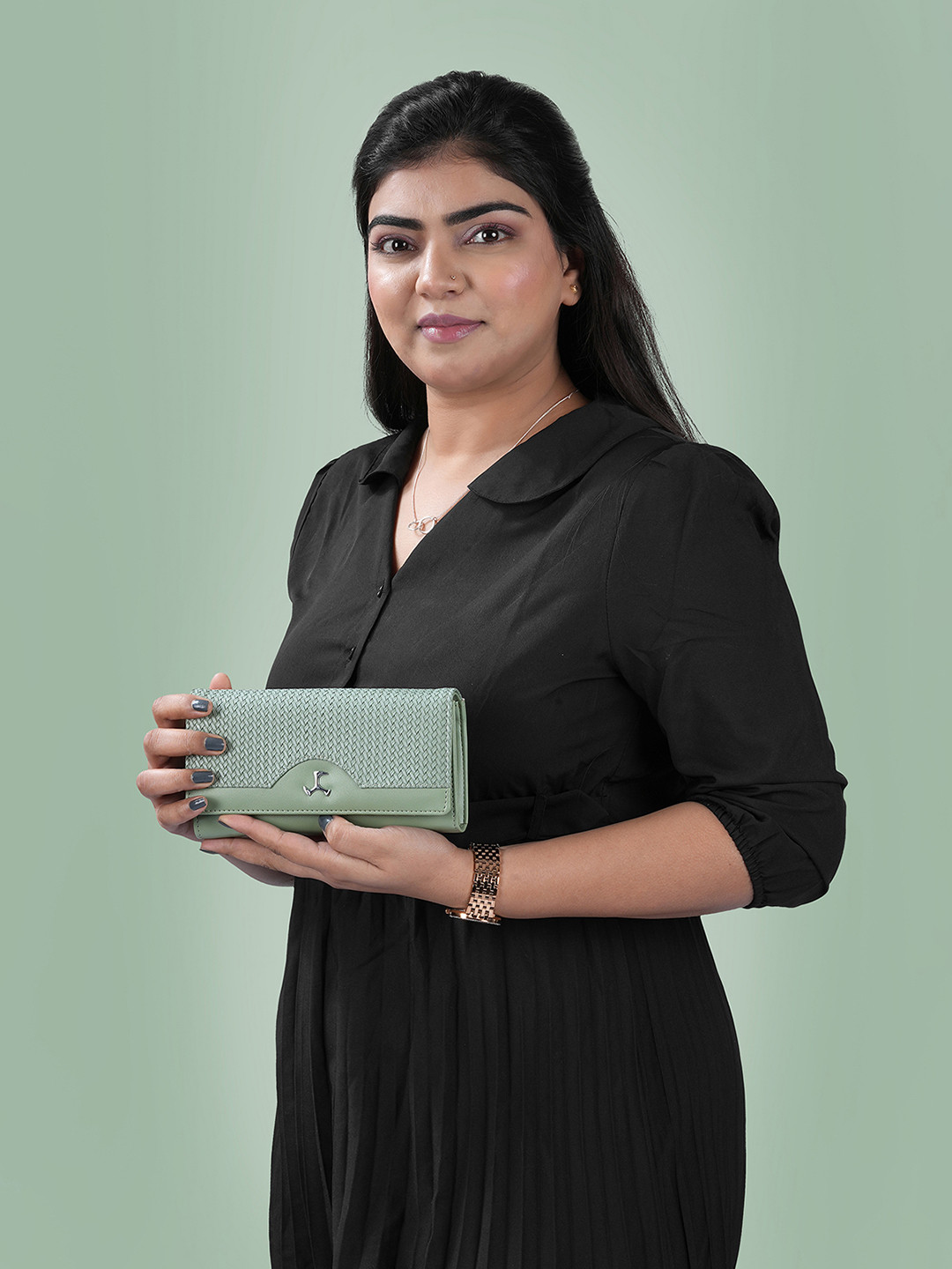 Mochi Green Textured Foldover Wallet