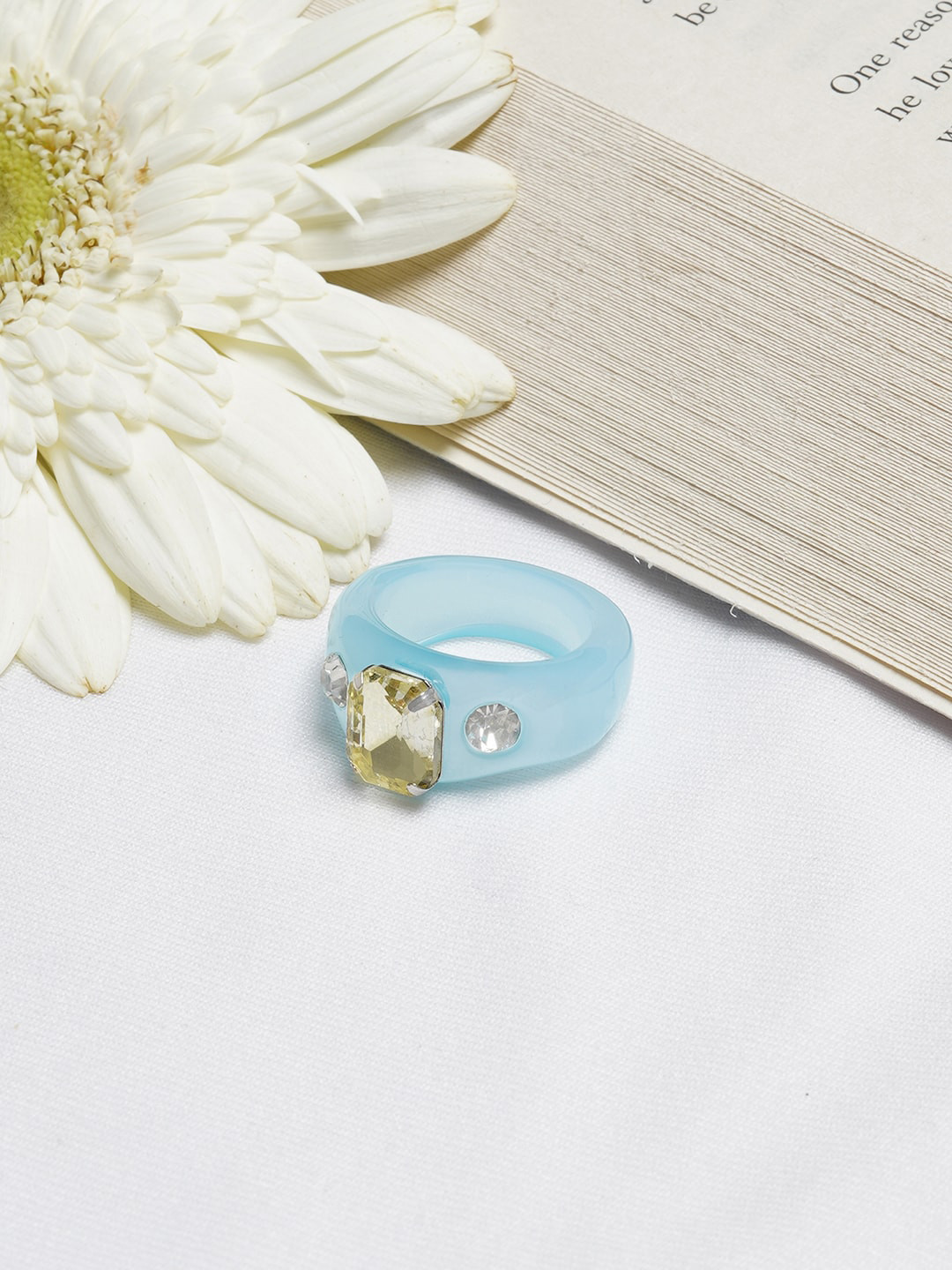 BEWITCHED Blue & Yellow Mel Rhinestone Studded Circular Finger Ring