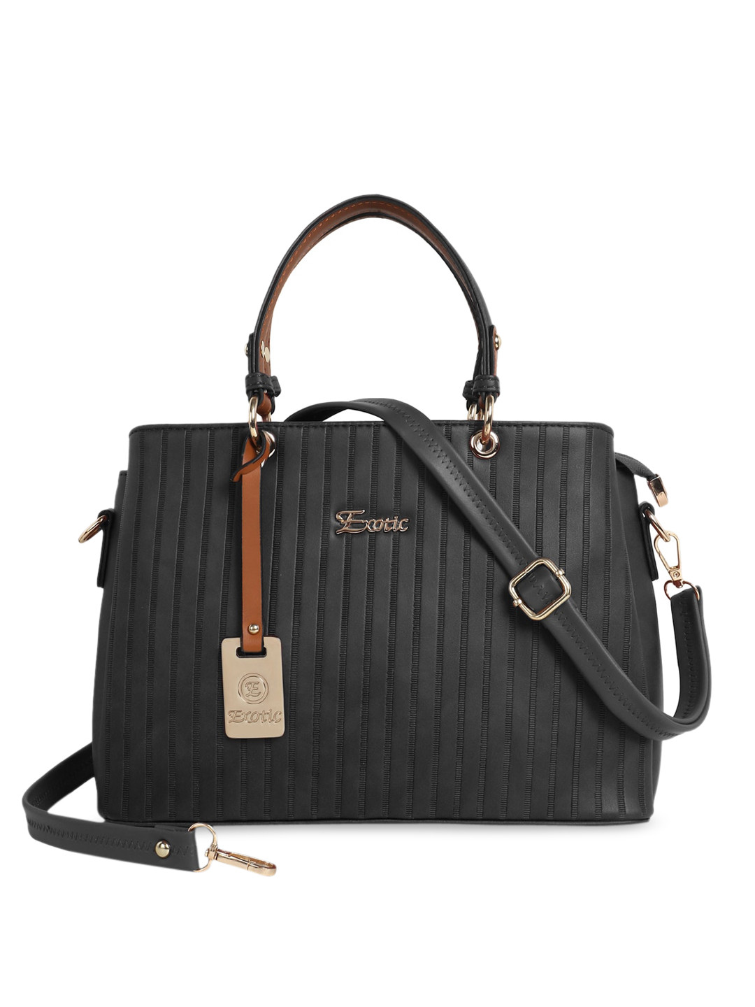 Exotic Black Textured PU Structured Handheld Bag