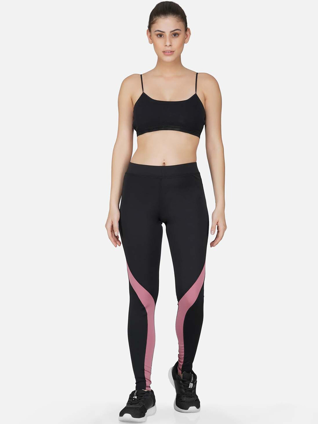 IMPERATIVE Women Black & Pink Colourblocked Dry-Fit Tights