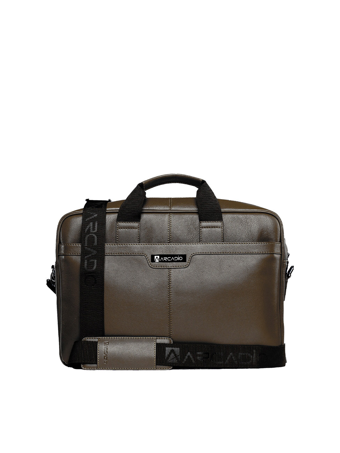 ARCADIO Brown Leather Laptop Bag with Detachable Shoulder Strap